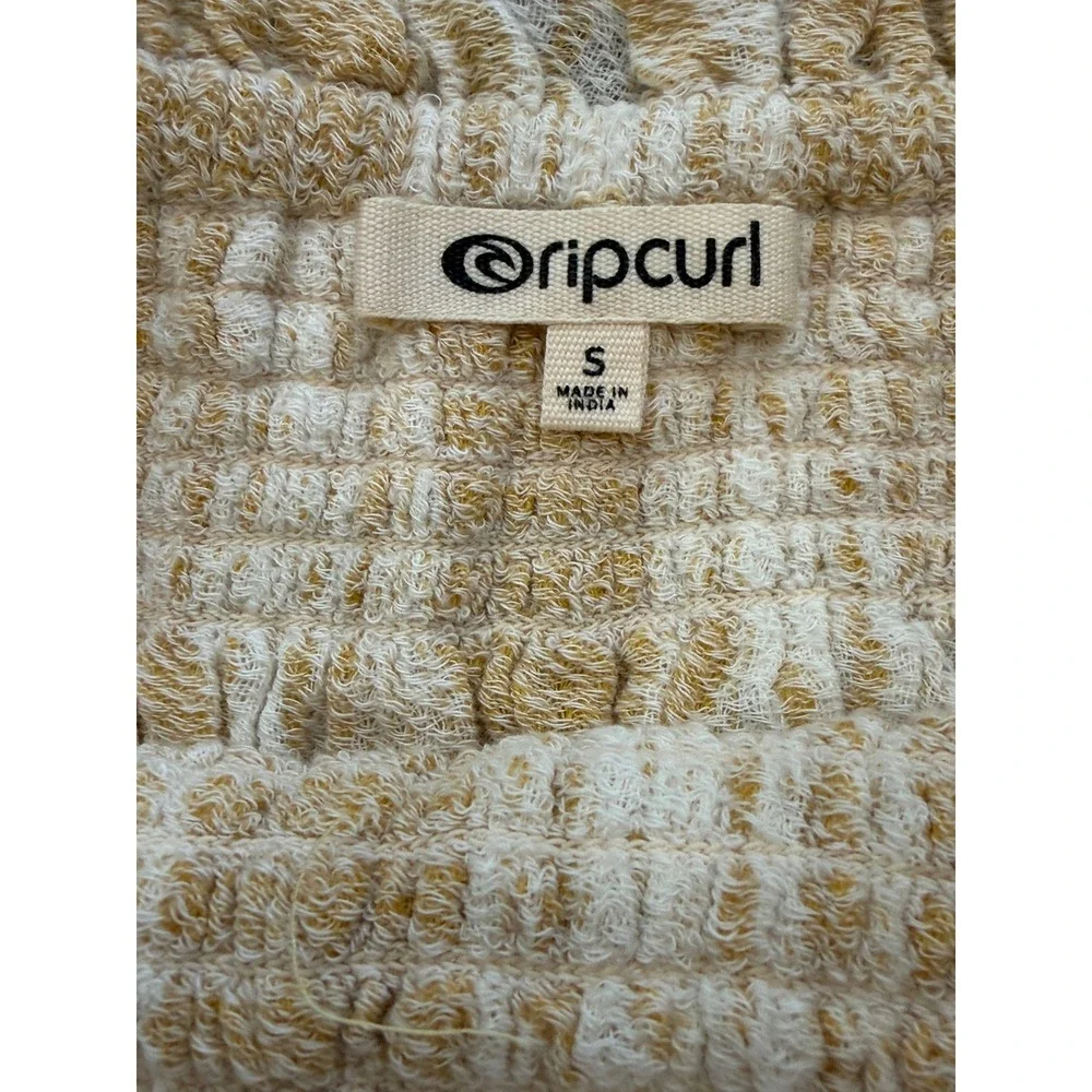 Rip Curl Seaside Stripe Bandeau Smocked‎ Peplum Top Beach Yellow White Small NEW